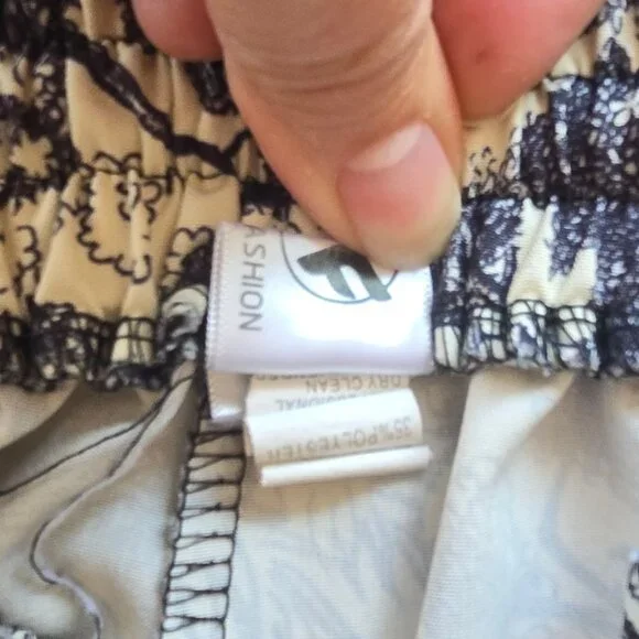 Face Fashion Toile Print Wide-Leg Pants Elastic Waist Cotton Blend Beige/Blue - Picture 9 of 11